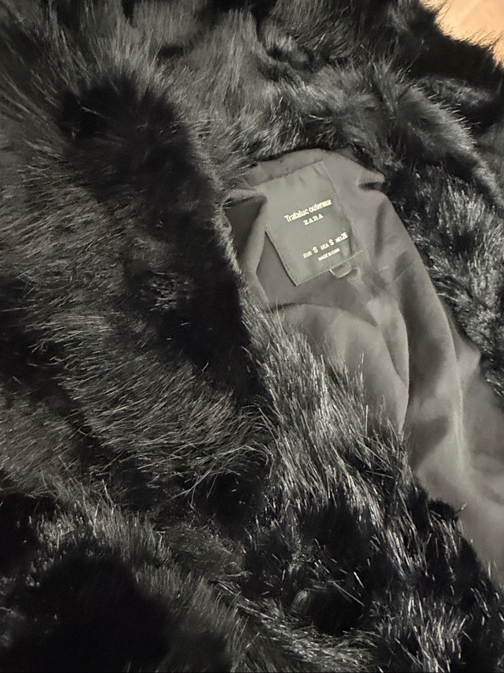 Zara Black Faux Fur Teddy Jacket with Hood LIKE NEW